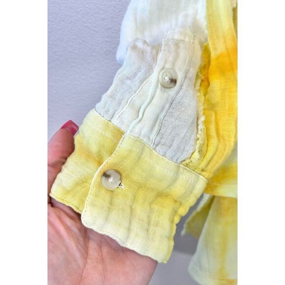 NWOT Free People We The Free Washed Away Yellow Oversized Plaid Button Up Top S - Picture 4 of 11